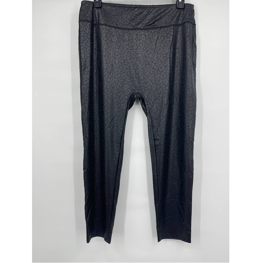 Kyoyo Active Womens Black Pleather Textured Leggings NEW 2XL